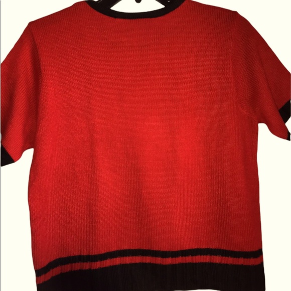 Willow Ridge Red Black Trim Knit Short Sleeve Sweater Top Size M Classic - Picture 8 of 10